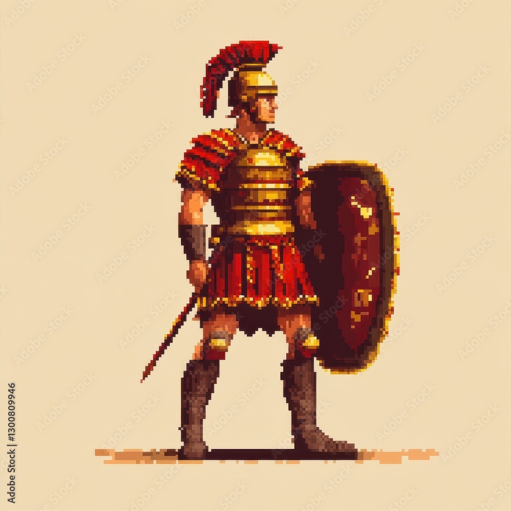 Pixel Rome Roman Soldier Pixel Art Depiction In Full Regalia Stock Illustration ...
