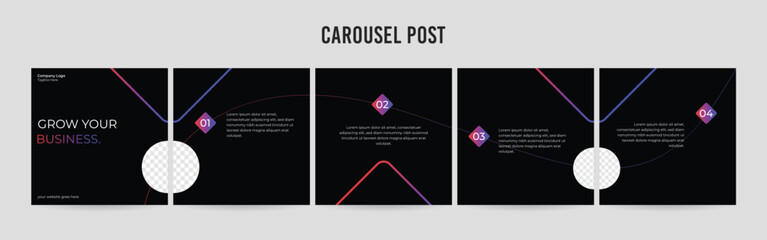 Wall Mural - editable instagram carousel post layout set, social media marketing microblog template design, tips 