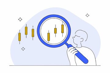 Poster - A person examines financial data through a magnifying glass, symbolizing analysis and scrutiny of market trends.