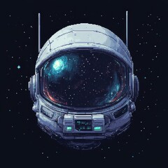 Wall Mural - pixel art astronaut helmet reflecting space