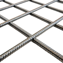Poster - A close-up view of a grid of steel rebar, showcasing its textured surface and intersecting bars.