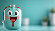© K.Mongkol - cute cartoon blood bag with smiling face is connected to IV tube, set against blurred background. cheerful expression adds playful touch to medical theme