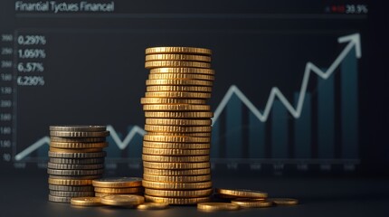 Aufkleber - pile of gold coins and an upward trend chart, symbolizing financial growth and success.