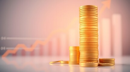 Poster - stack of golden coins with a rising graph in the background, symbolizing financial growth and success. The coins represent wealth and investment, while the graph signifies progress and profit