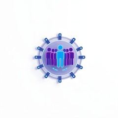 Poster - an abstract illustration representing teamwork and leadership. a group of figures gathered together, with a central leader in the foreground. The design incorporates a modern and conceptual style.