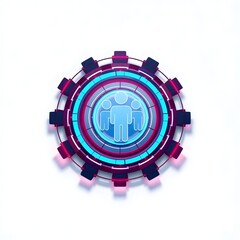 Poster - a digital gear symbol with a group of people icon