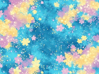 Poster - Delicate Floral Explosion: A Watercolor Harmony of Pink, Yellow, and Blue