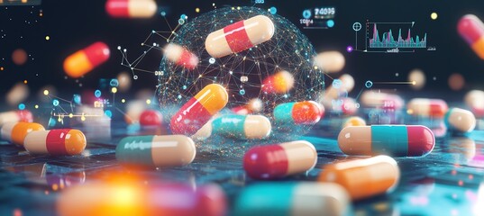 Poster - Colorful Capsules and Pills in Dynamic 3D Digital Setting
