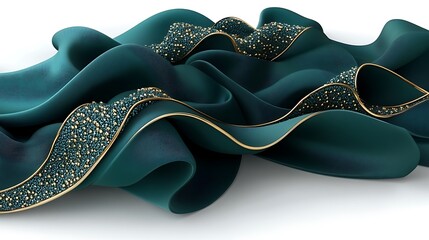 Poster - Emerald Elegance: Luxurious Drapery with Gold Embellishments on White