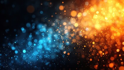 Poster - Abstract Blue and Orange Bokeh Background with Glowing Particles