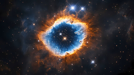 Wall Mural - nebula in blue and orange with stars