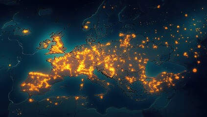 Poster - Illuminated European Map at Night