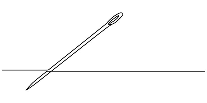 Sewing needle continuous one line art vector illustration design, Continuous Line Drawing of Sewing Icon. Hand Drawn Symbol Vector Illustration, Continuous linear needlepoint pattern. Single line pro.