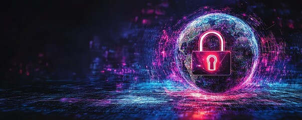 Poster - Futuristic cybersecurity concept featuring a glowing digital earth globe