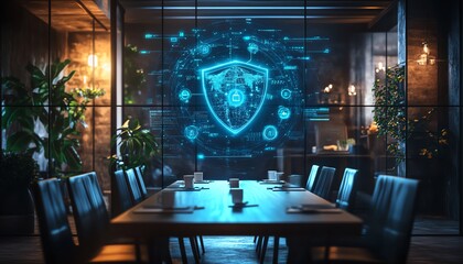 Poster - Global cybersecurity protection featuring digital earth security hologram