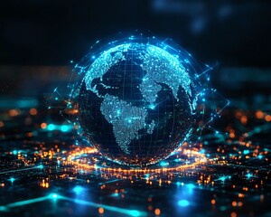 Poster - Digital earth security hologram with glowing data sphere