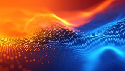 Poster - Abstract Digital Wave Background with Blue and Orange Particles