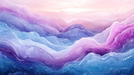 Wall Mural - Abstract pastel landscape painting of colorful rolling hills and mountains at sunrise.