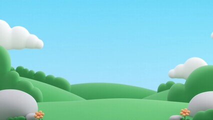 Cute 3D Nature Scene – Rolling Green Hills and Blue Sky