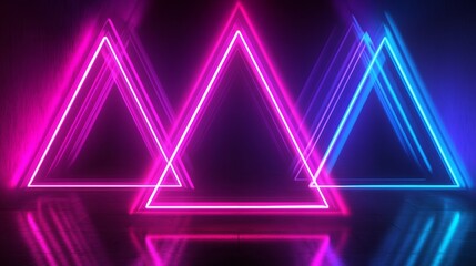 Poster - 4k futuristic neon corridor with colorful laser lines and glowing triangles. seamless loop abstract 