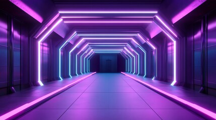 Poster - 4k futuristic neon corridor with colorful laser lines and glowing triangles. seamless loop abstract 