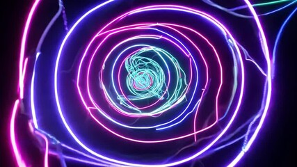 Poster - abstract neon light tunnel visuals hypnotic animated background with glowing spirals, pink, blue, an