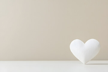Fototapete - White paper heart symbol against a neutral backdrop. The heart suggests themes of love, care, and simplicity in a minimalist composition.