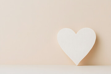 Fototapete - Minimalist love: a simple white heart against a neutral backdrop, symbolizing affection and purity with its clean, uncluttered presentation.
