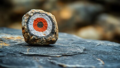 Aufkleber - A rock with a target painted on it, emphasizing operational goals and business milestones, clear lines, motivational and dynamic business design