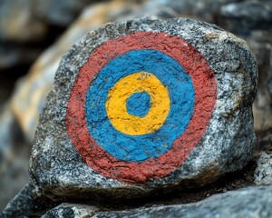 Poster - A target drawn on a rock, symbolizing business focus on operational goals and key milestones, vibrant colors, business and success concept
