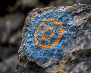 Poster - A target drawn on a rock, symbolizing business focus on operational goals and key milestones, vibrant colors, business and success concept