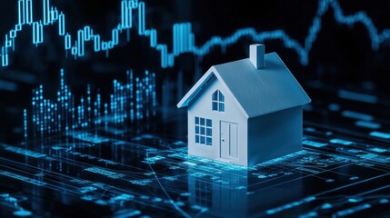 Poster - Digital Real Estate Concept with Model House and Data Analytics Background for Property Investment Visualization