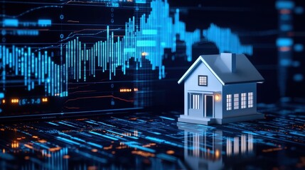 Poster - Modern Digital Home Concept with Graphs and Data Visualization in Background for Real Estate or Technology Themes