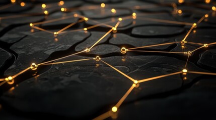 Poster - Abstract representation of glowing connections on a dark textured surface showcasing technology and innovation concepts in a digital world