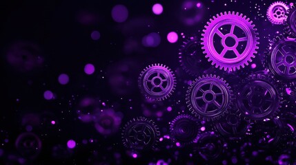Poster - Abstract representation of gears in purple tones with a sparkling background emphasizing technology and innovation concepts