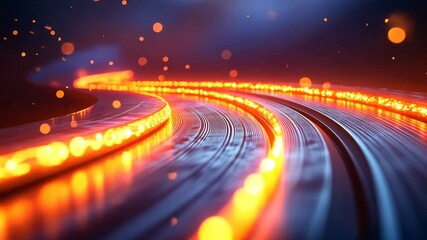 Wall Mural - Dynamic curved pathway illuminated by vibrant orange lights in a futuristic setting