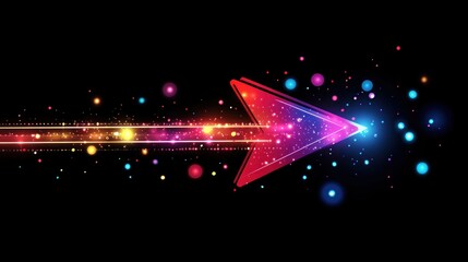 Fototapete - A vibrant arrow with colorful particles, symbolizing movement and direction.