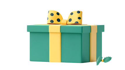 Leinwandbilder - Cute and playful 3D gift box in a fresh green color decorated with a polka dotted bow creating a fun and celebratory vibe  Transparent background cutout