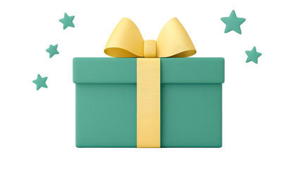 Leinwandbilder - Vibrant 3D cartoon of a red gift box wrapped with a shiny golden ribbon and a neatly tied bow isolated on a transparent background in a cutout style