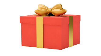 Leinwandbilder - Vibrant Red Gift Box with Shiny Golden Ribbon and Neatly Tied Bow in 3D Cartoon on Transparent Background in Cutout Style