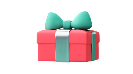 Poster - Elegant 3D rendering of a deep red present with a luxurious silver bow creating a festive and sophisticated look  Presented on a transparent background in a cutout format