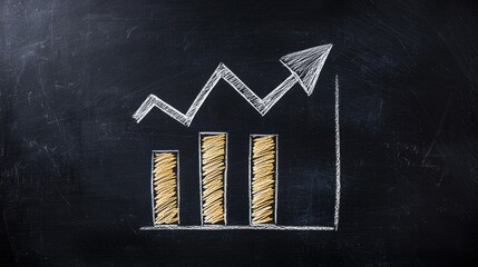 Poster - Hand-drawn financial chart showing upward trend in business growth on a black chalkboard background