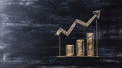 Poster - Chalkboard with Hand-drawn Bar Graph Showing Growth Trend and Rising Arrow Symbolizing Business Success and Improvement
