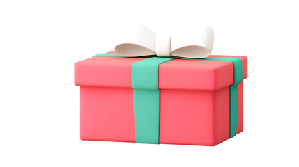 Poster - Vibrant Pink Gift Box Wrapped with Silky White Ribbon and Neatly Tied Bow Isolated on Transparent Background in Cartoon 3D Style