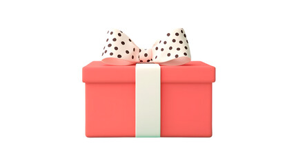 Poster - Cheerful and fun 3D of a vibrant pink gift box wrapped with a polka dotted white ribbon giving a playful and festive vibe  The present is isolated on a transparent background
