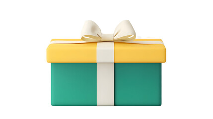 Poster - 3D cartoon of a luxurious gold gift box wrapped with a silky white ribbon and a perfectly tied bow isolated on a transparent background with a cutout style design