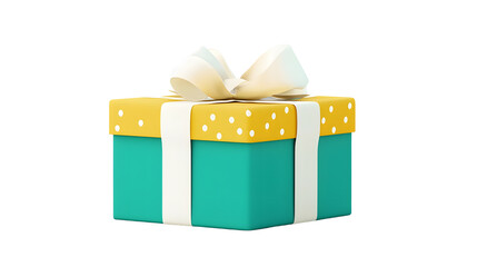 Leinwandbilder - Luxurious 3D cartoon of a golden gift box wrapped with a silky white ribbon and a perfectly tied bow  isolated on a transparent background in a cutout style  perfect for holidays
