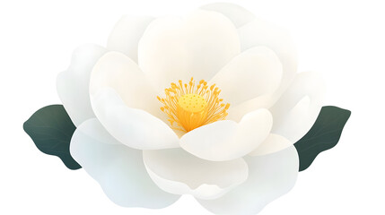 Poster - Delicate white flower with soft layered petals and a golden center isolated on a transparent background in a 3D cartoon cutout style