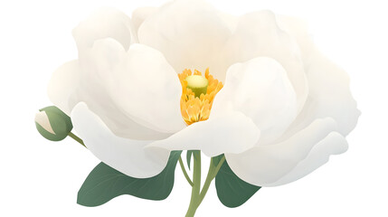 Poster - Elegant and charming 3D white flower with slightly curled petals and a fresh green stem symbolizing purity and elegance  The flower is set against a transparent background