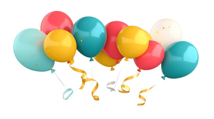 Aufkleber - Charming 3D colorful balloons with a mix of metallic and matte textures tied with curling ribbons ideal for a festive Transparent background cutout format